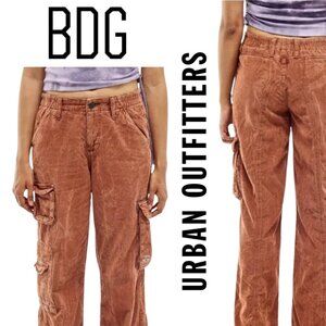BDG, Urban Outfitters, Y2K Corduroy Wide Leg Cargo Pant, Rust Terracotta